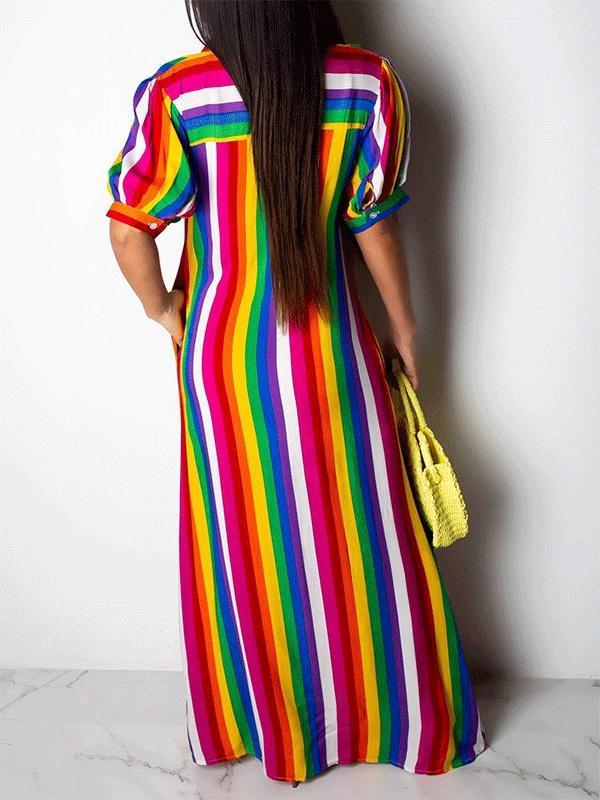 Gorgeousladie Rainbow Stripe Shirt Dress