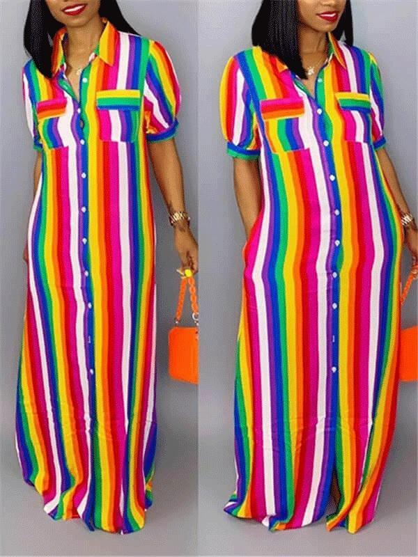 Gorgeousladie Rainbow Stripe Shirt Dress