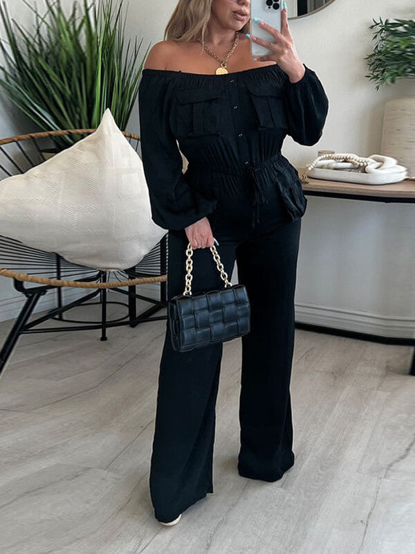 Gorgeousladie Off-Shoulder Drawstring Jumpsuit