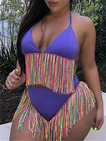 Gorgeousladie Multicolor Fringe Halter Bikini