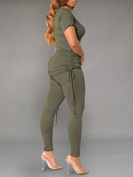 Gorgeousladie Solid Drawstring Top & Pants Set