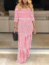 Gorgeousladie Stripe Ruffle Maxi Dress