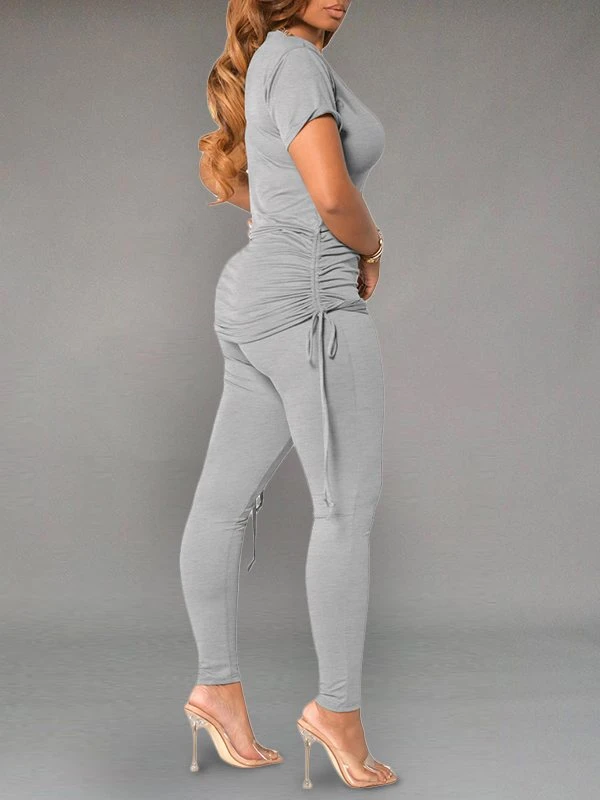 Gorgeousladie Solid Drawstring Top & Pants Set