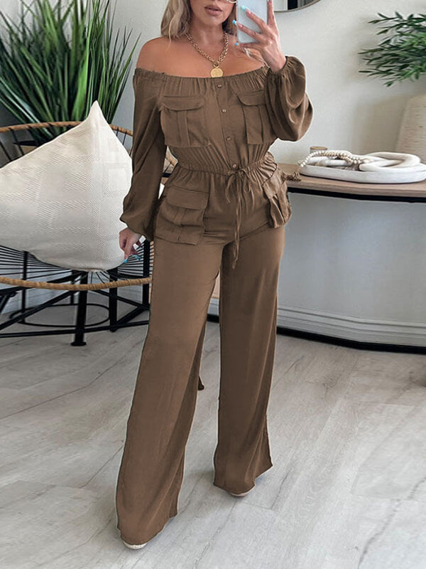 Gorgeousladie Off-Shoulder Drawstring Jumpsuit