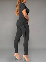 Gorgeousladie Solid Drawstring Top & Pants Set