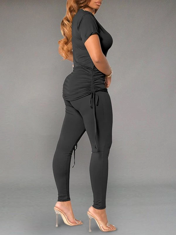 Gorgeousladie Solid Drawstring Top & Pants Set