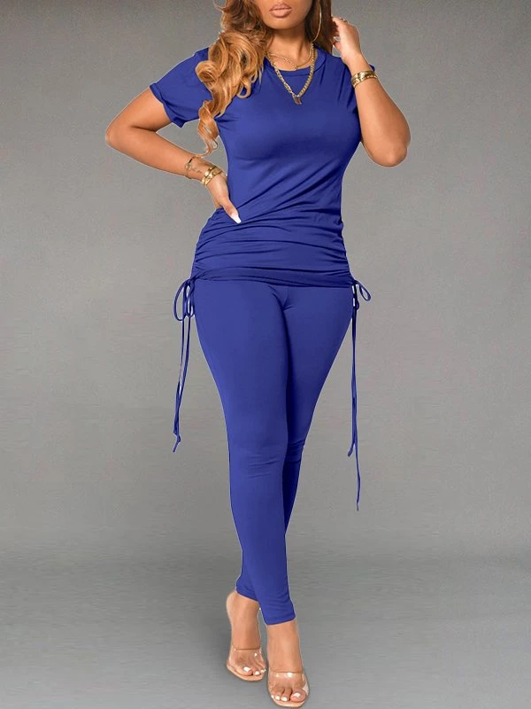 Gorgeousladie Solid Drawstring Top & Pants Set