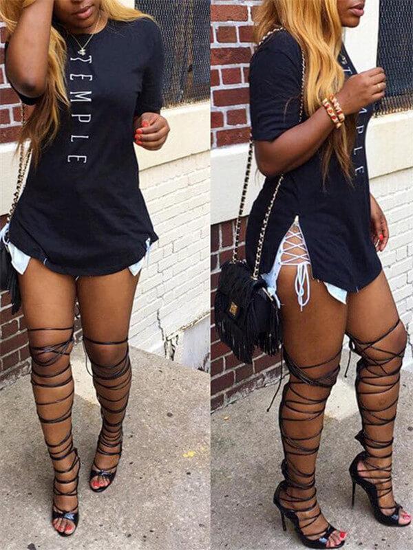 Gorgeousladie Side-Slit Slogan T-shirt