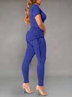 Gorgeousladie Solid Drawstring Top & Pants Set