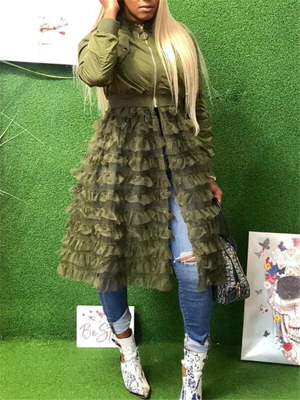 Gorgeousladie Frilled Mesh Combo Jacket