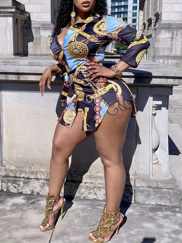 V-inspo Printed Shirt Dress