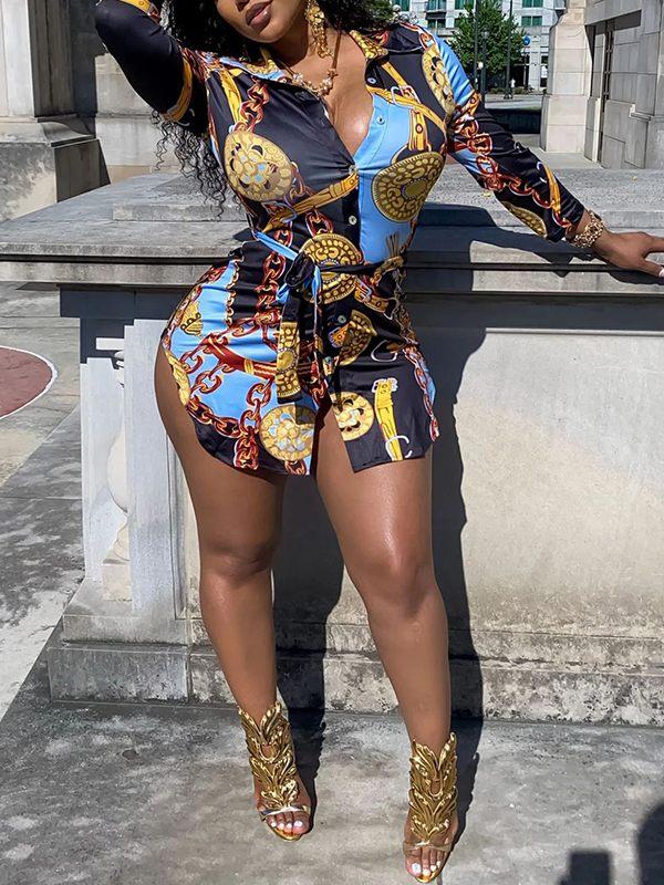 V-inspo Printed Shirt Dress