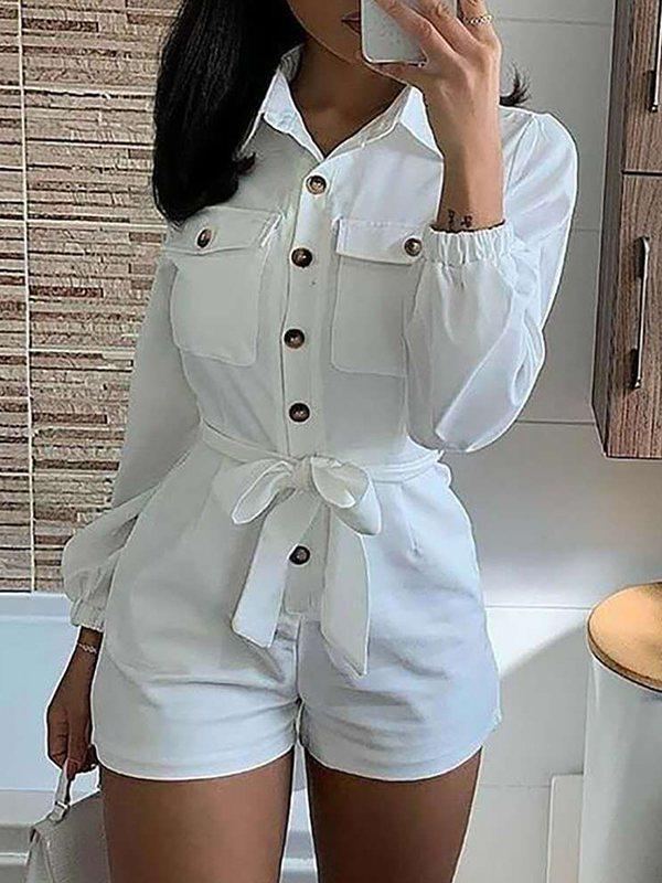 Gorgeousladie Button-Front Belted Romper