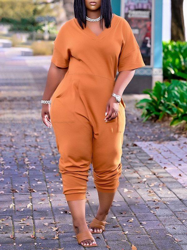 Gorgeousladie Plus Size Solid V-Neck Jumpsuit