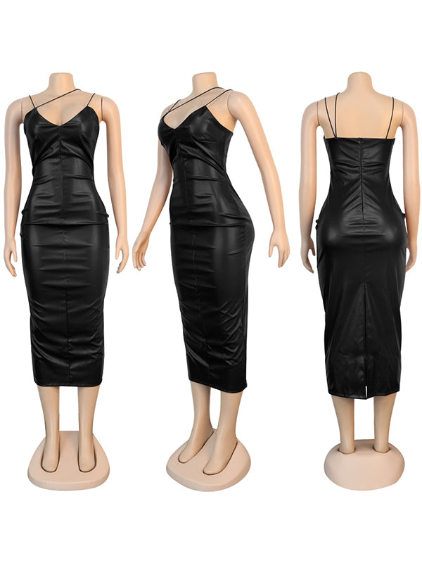 Gorgeousladie Black Faux-Leather Cami Dress