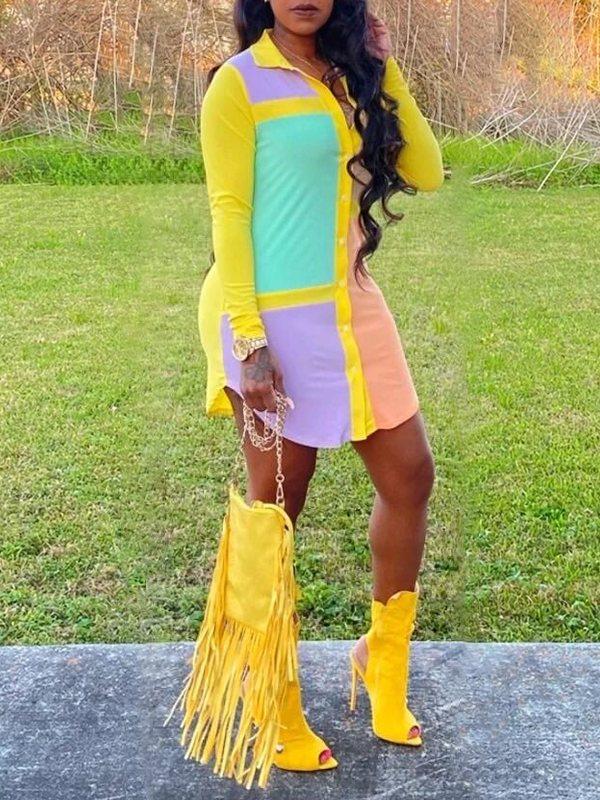 Gorgeousladie Colorblock Shirt Dress