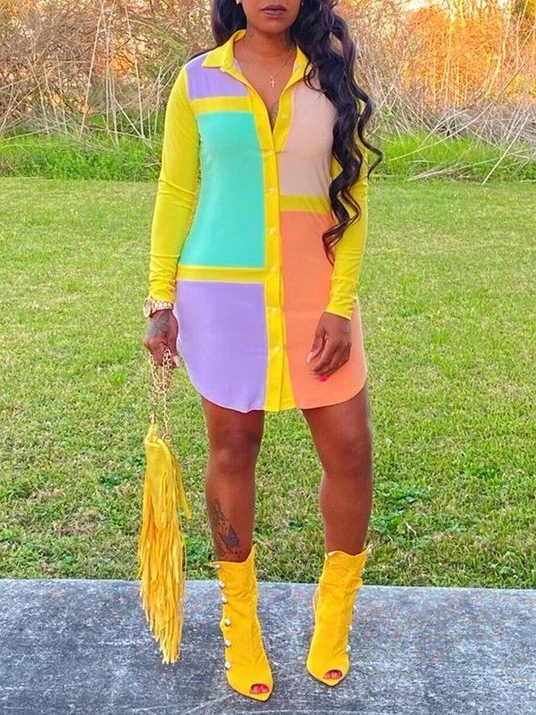 Gorgeousladie Colorblock Shirt Dress