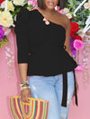 Gorgeousladie One-Shoulder Puff-Sleeve Peplum Top