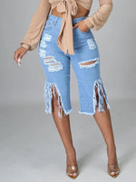 Gorgeousladie Ripped Fringe Capri Jeans