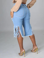 Gorgeousladie Ripped Fringe Capri Jeans