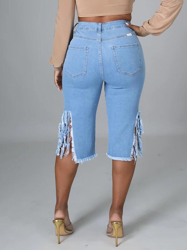 Gorgeousladie Ripped Fringe Capri Jeans