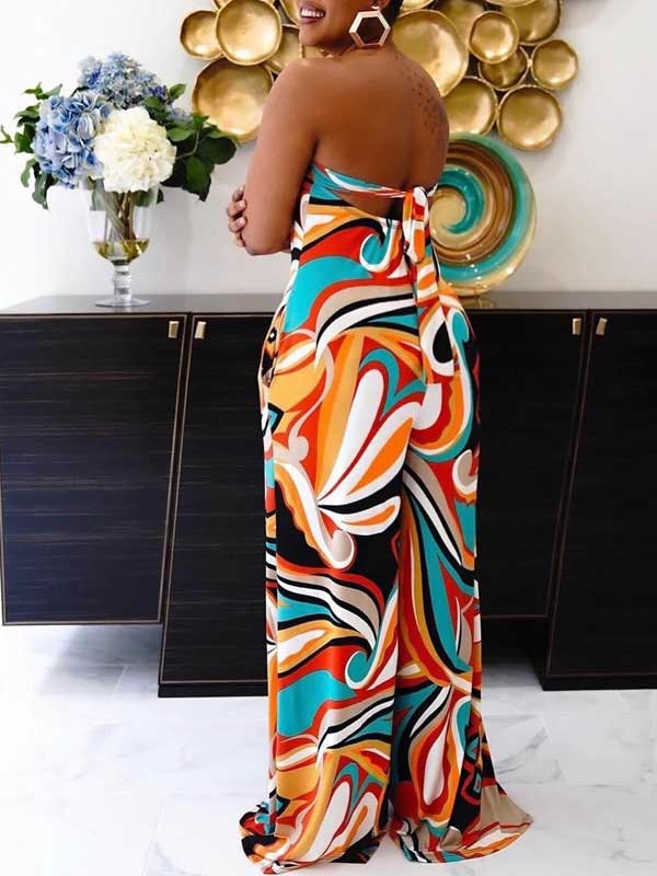 Gorgeousladie Printed Strapless Tied-Back Jumpsuit