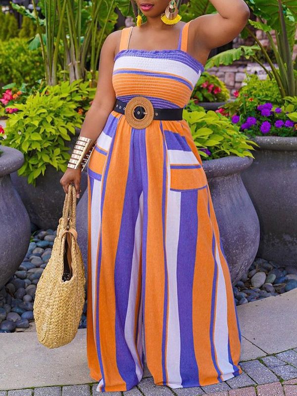 Gorgeousladie Colorblock Smocked Wide-Leg Jumpsuit