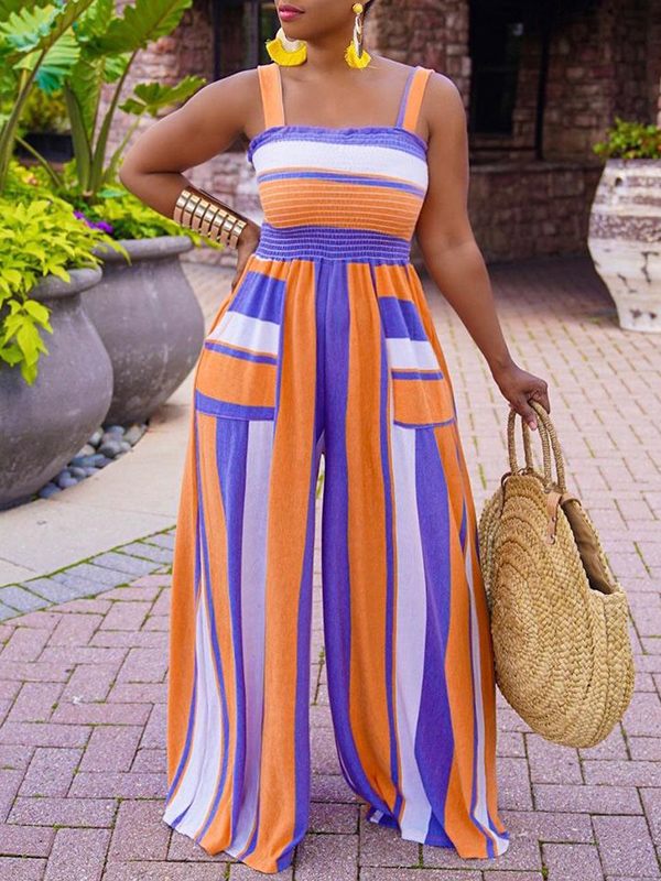 Gorgeousladie Colorblock Smocked Wide-Leg Jumpsuit