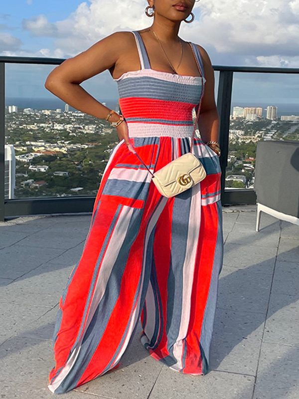 Gorgeousladie Colorblock Smocked Wide-Leg Jumpsuit