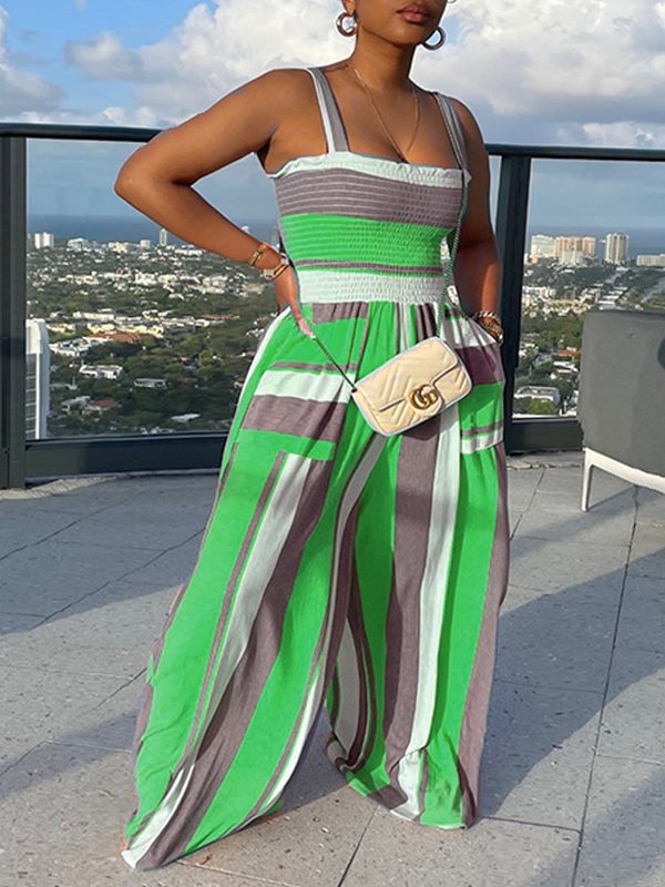 Gorgeousladie Colorblock Smocked Wide-Leg Jumpsuit
