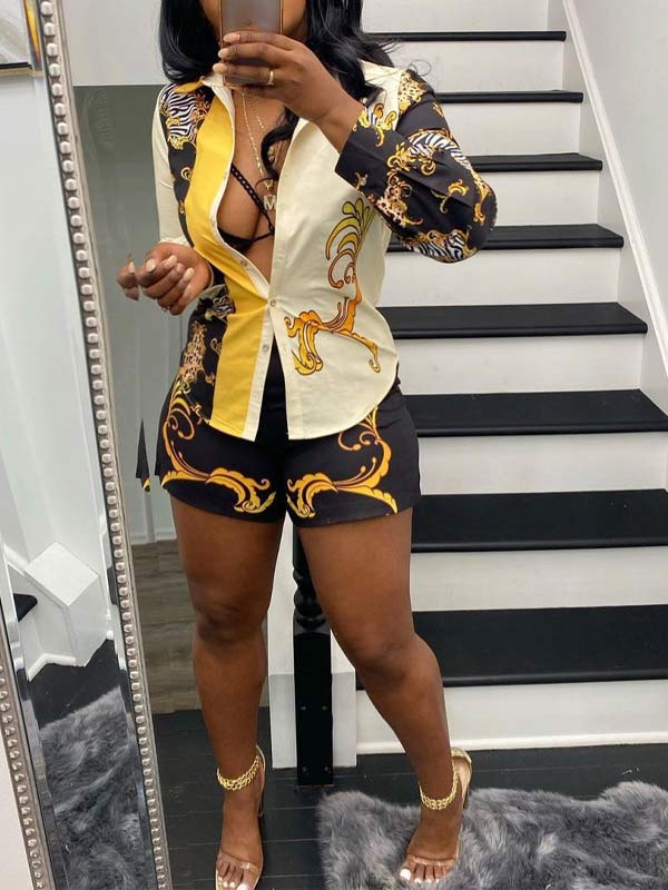 Gorgeousladie Printed Shirt & Shorts Set
