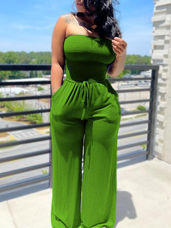 Gorgeousladie Smocked Tied Jumpsuit