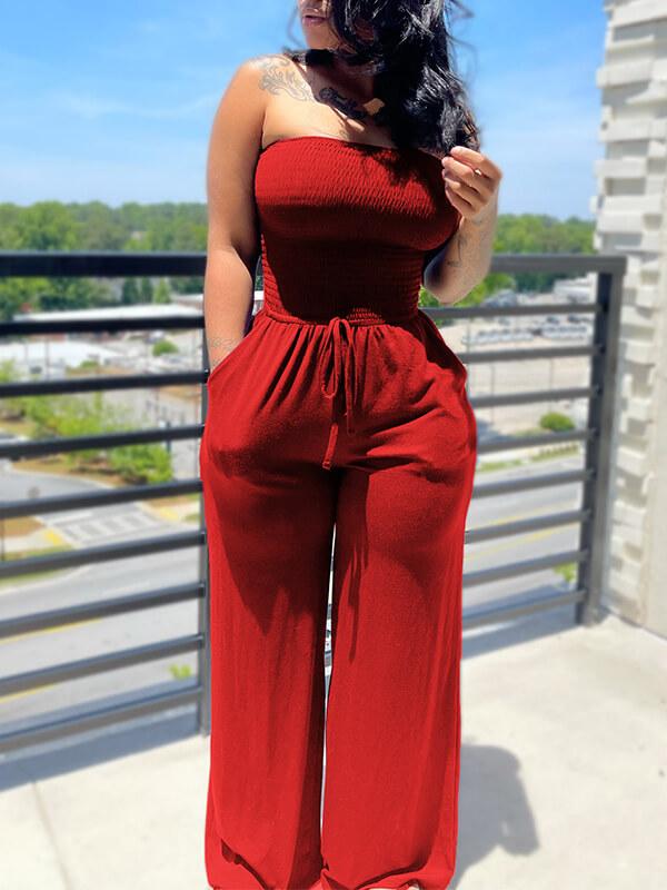 Gorgeousladie Smocked Tied Jumpsuit