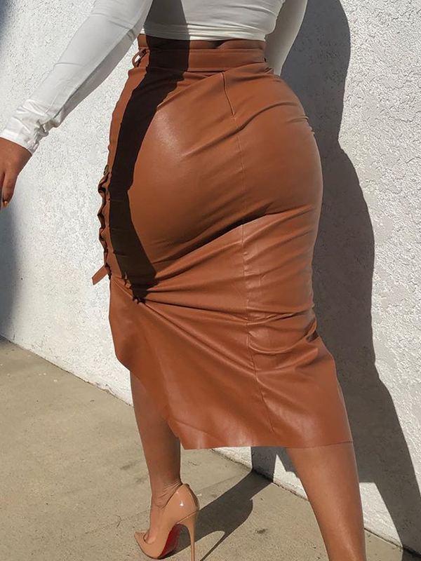 Gorgeousladie Tied Faux-Leather Skirt