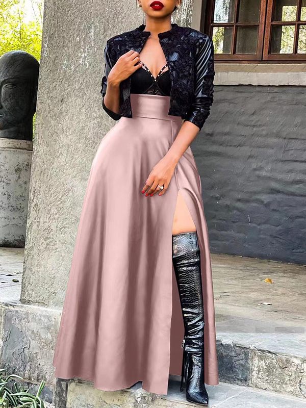 Gorgeousladie Slit Faux-Leather Skirt