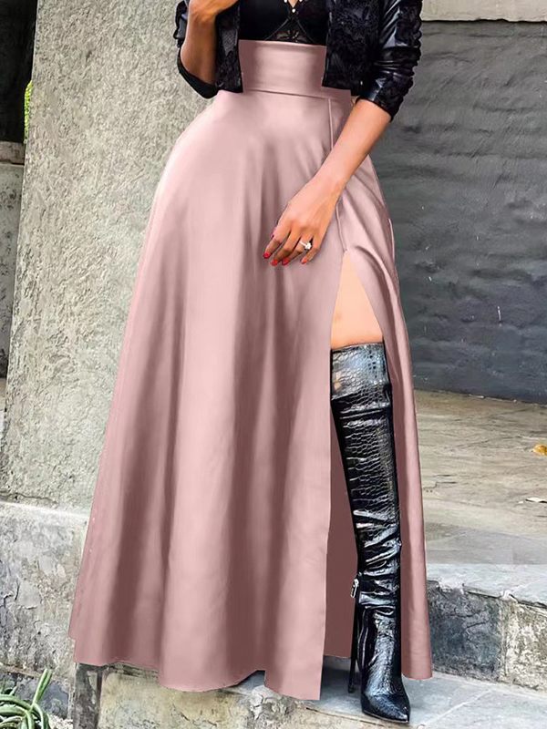 Gorgeousladie Slit Faux-Leather Skirt