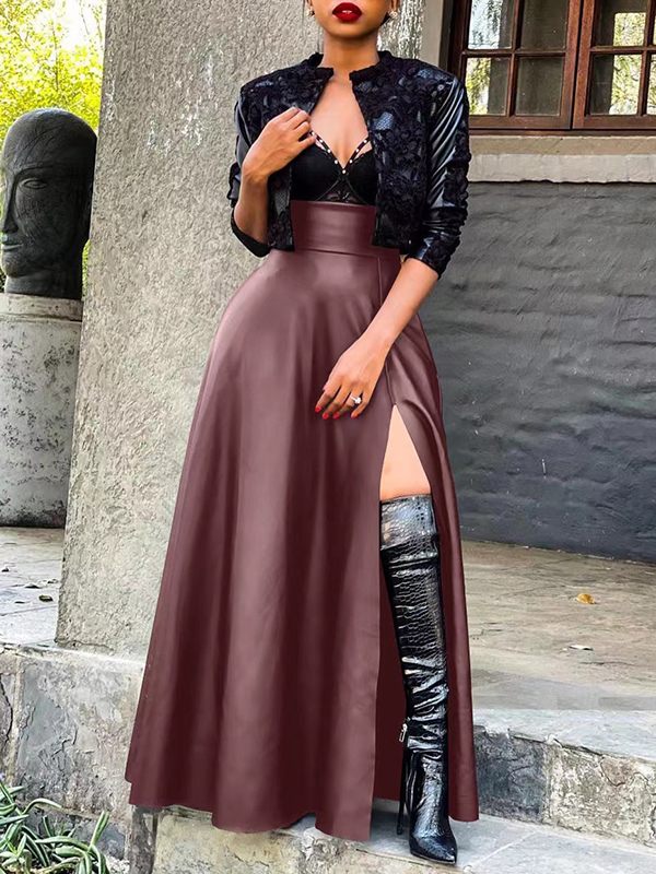 Gorgeousladie Slit Faux-Leather Skirt