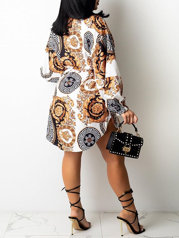 Gorgeousladie Printed Belted Shirt Dress