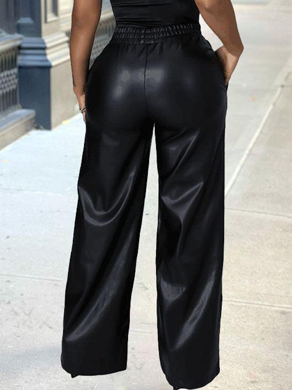 Gorgeousladie Faux-Leather Elastic-Waist Pants