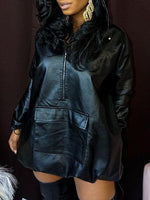Gorgeousladie Zip-Front Faux-Leather Hoodie