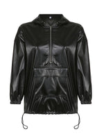 Gorgeousladie Zip-Front Faux-Leather Hoodie