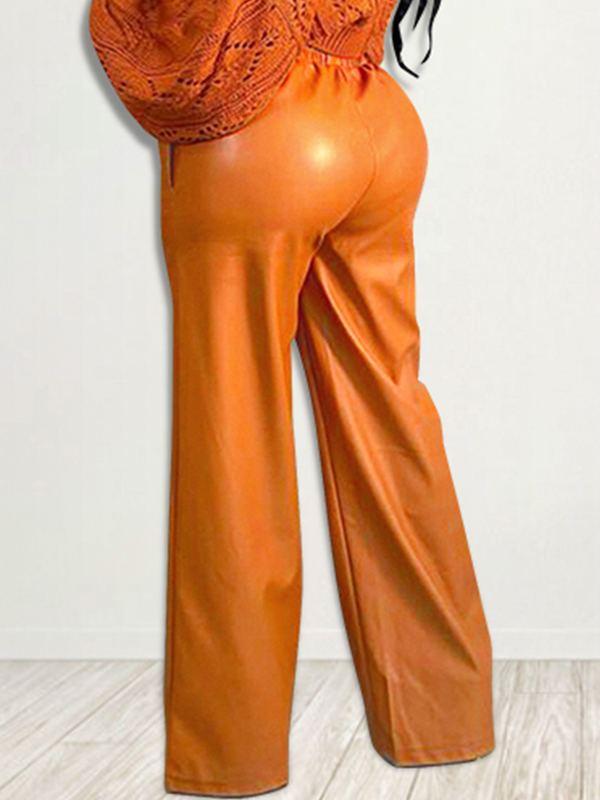 Gorgeousladie Faux-Leather Wide-Leg Pants