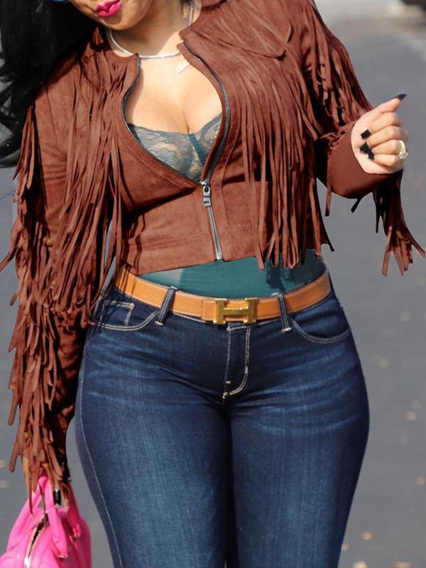 Gorgeousladie Fringe Combo Cropped Jacket