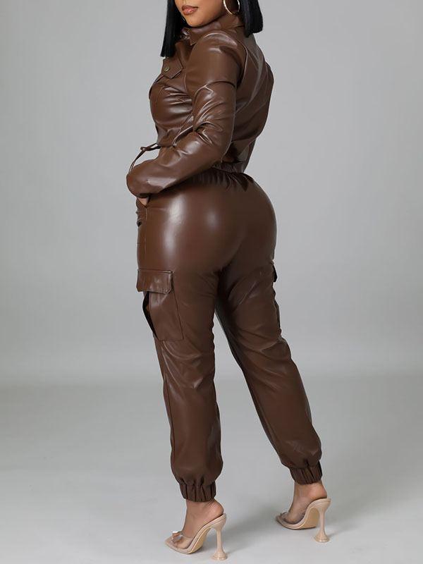 Gorgeousladie Faux-Leather Jacket & Jogger Pants Set