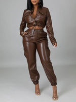 Gorgeousladie Faux-Leather Jacket & Jogger Pants Set
