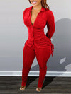 Drawstring Shirt & Ruched Pants Set