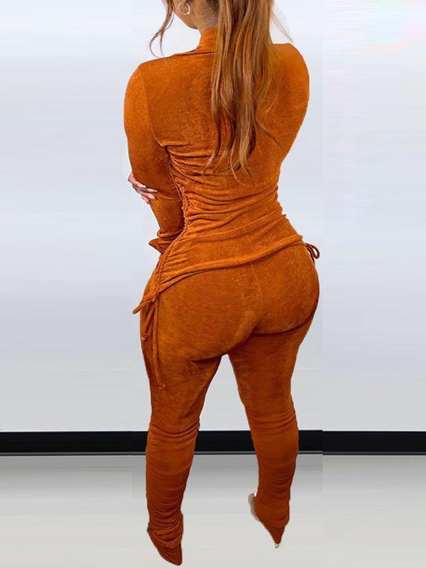 Drawstring Shirt & Ruched Pants Set