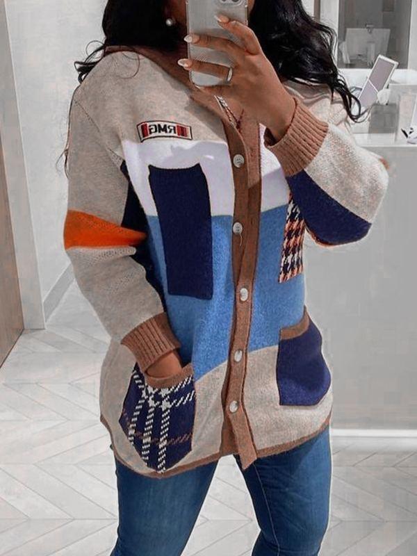 Gorgeousladie Colorblock Button-Front Cardigan