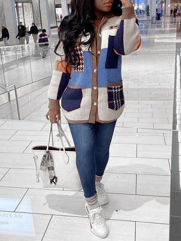 Gorgeousladie Colorblock Button-Front Cardigan