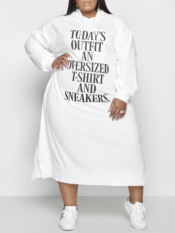 Gorgeousladie Plus Size Slogan Side-Slit Hoodie Dress